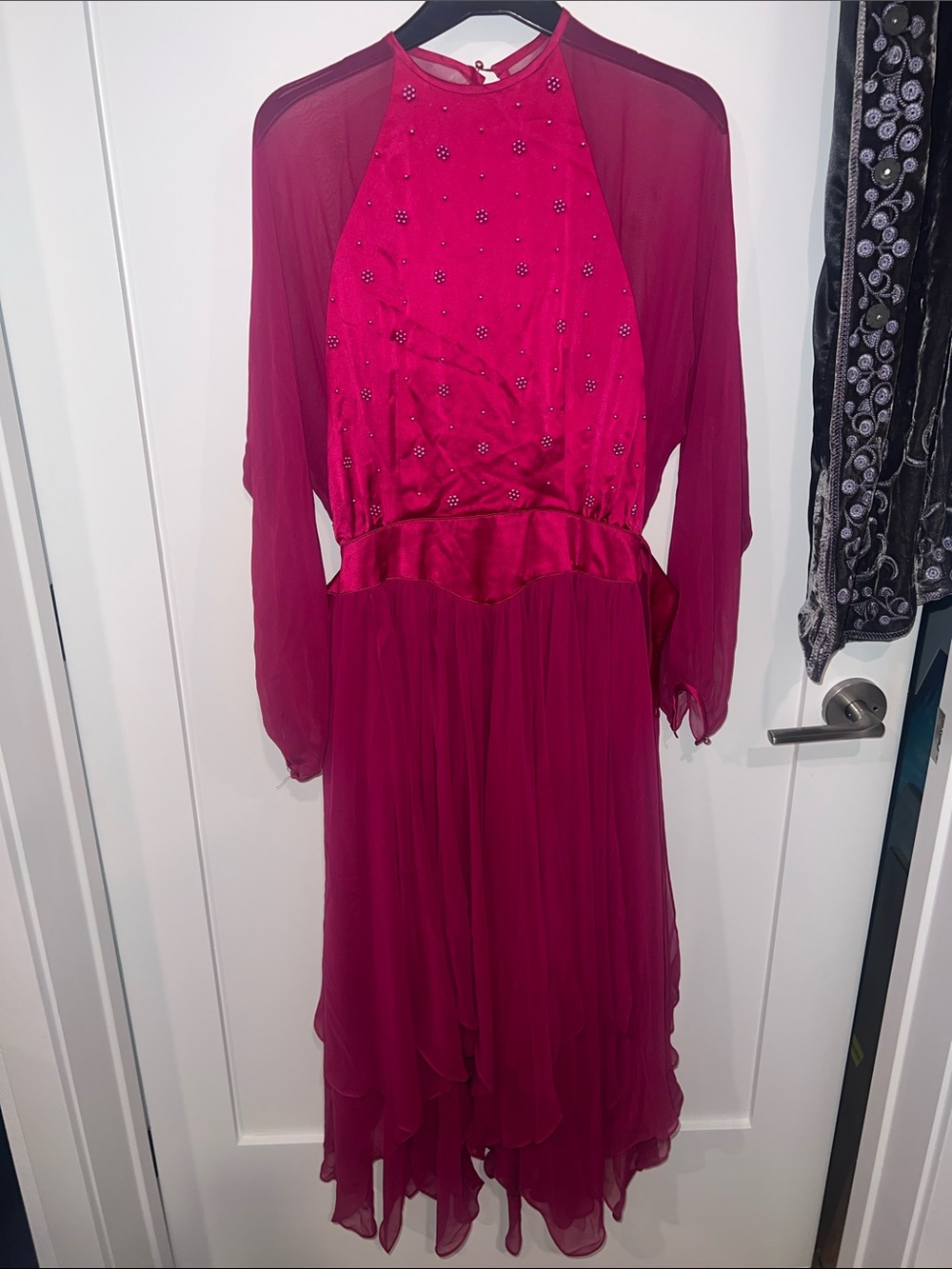 80s Lorraine Beauchamp Silk Fairyhem whimsygoth Fuchsia Beaded open back Dress